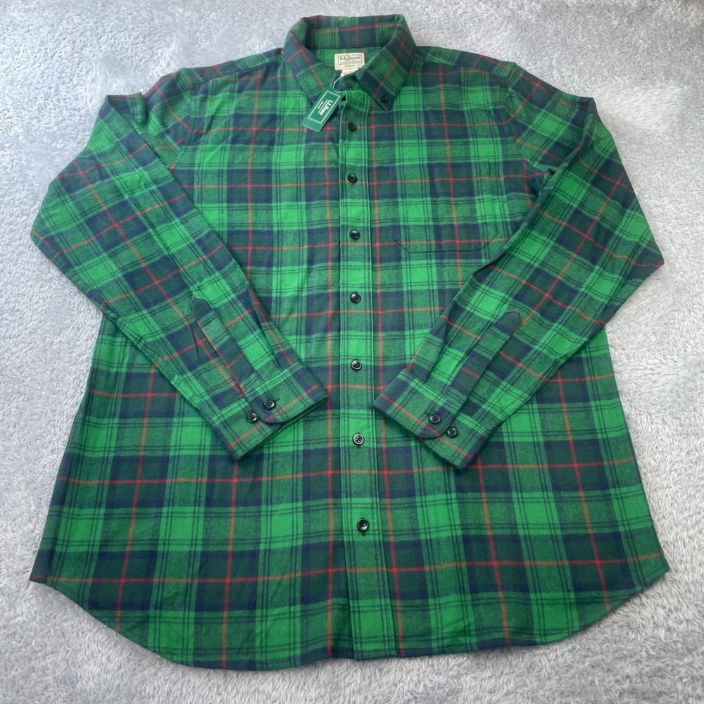 L.L. Bean Flannel Shirt Mens XL Tall Green Scotch Plaid Slim Fit 511508